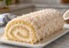 Apresentação final de Torta de coco simples com espiral de coco
