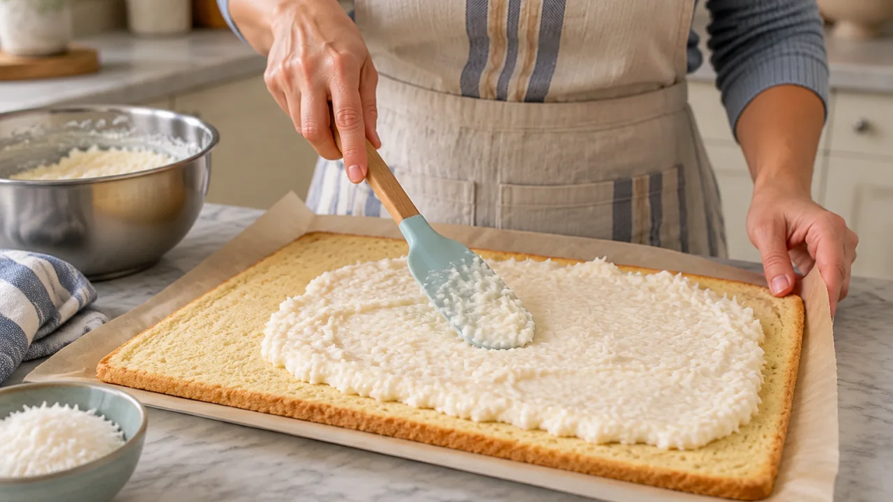 Etapa de preparação de Torta de coco simples com espiral de coco