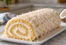Torta de coco simples com espiral de coco Apresentação final de Torta de coco simples com espiral de coco